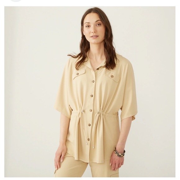 MarlaWynne Jackets & Blazers - MarlaWynne Women's Almond Shirt Jacket 2X 3/4 Kimono Sleeve Minimalist Neutral